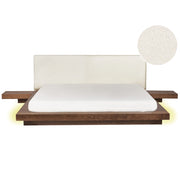 Letto LED in stile giapponese in frassino marrone 180 x 200 cm testata impiallacciata in legno bouclé a basso profilo camera da letto