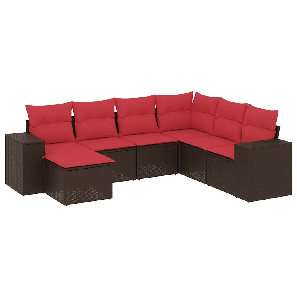 Set Divani da Giardino 7 pz con Cuscini Marrone in Polyrattan 3222903