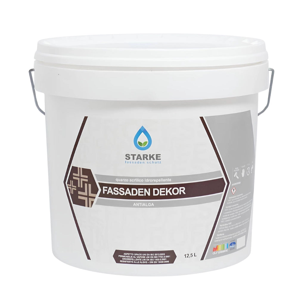 Quarzo fine fassaden dekor acrilico coprente idrorepellente antialga antimuffa *** formato 12.5 lt, confezione 1