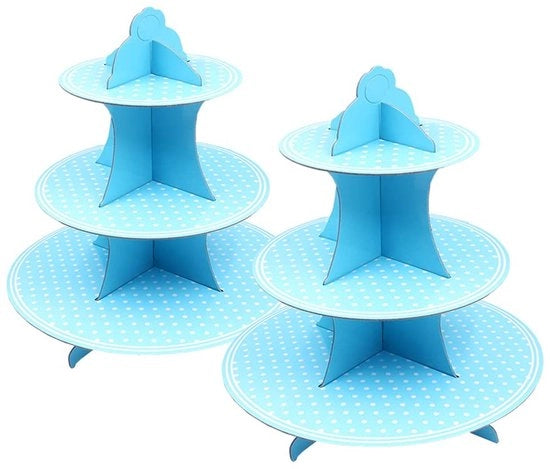 Piattaforma per torte 3 livelli in cartone - colore azzurastro - dischi rotondi - per feste