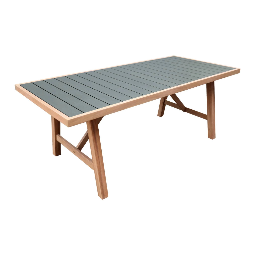 Set tavolo da giardino in legno di hevea e alluminio con 8 sedie,