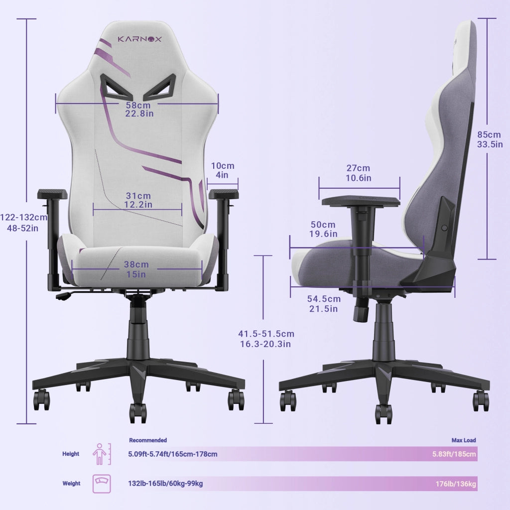 SEDIA Gaming Ergonomica in Tessuto Bianco e Viola 54,5x50x132 cm