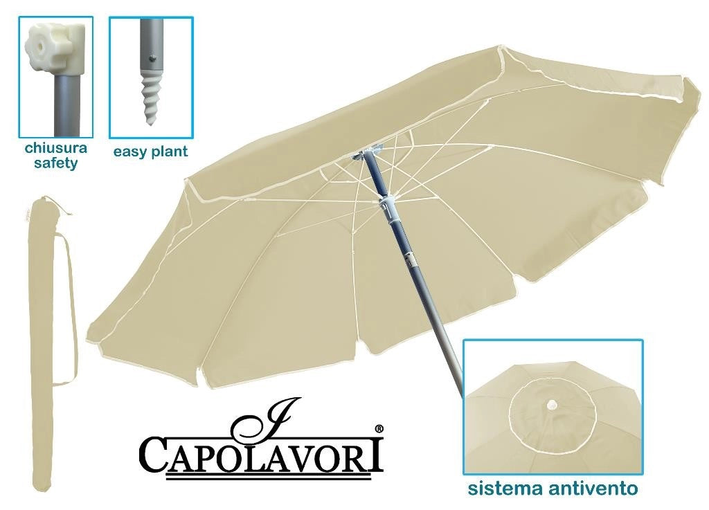 Ombrellone Mare Spiaggia Luxury Struttura in Alluminio Panna 200 cm