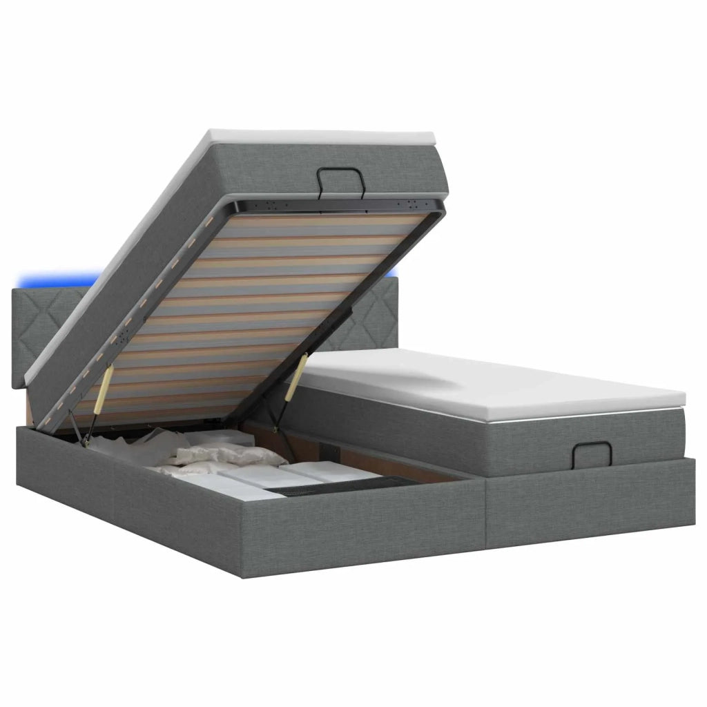Letto Ottomano con Materasso e LED Grigio Scuro 160 x 200 cm 3457288