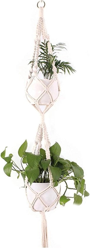Decorazione Macrame a Doppia Faccia per Piante - Boho Decorazione in Cotonato - Decorazione a Sospensione per Fiori per Interni e Esterni, giardino, balcone, patio e finestra