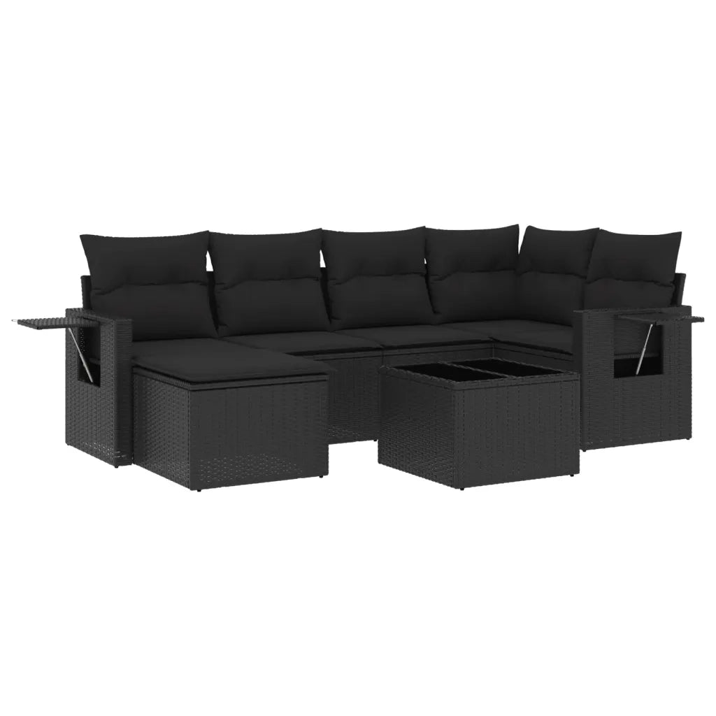 Set Divani da Giardino con Cuscini 7pz Nero Polyrattan