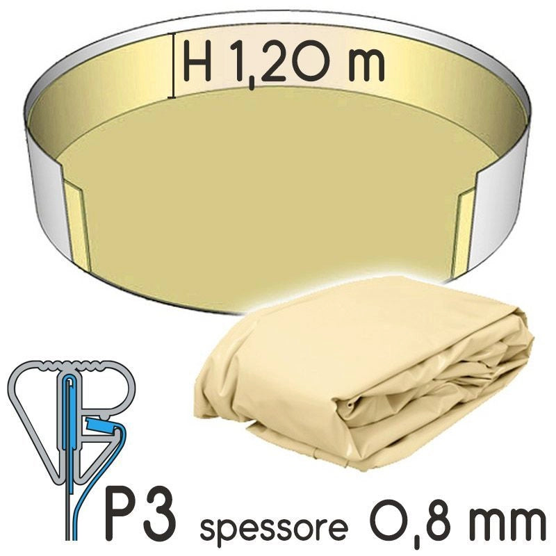 Liner Per Piscina A Forma Circolare  9,00 X H. 1,50 M Sabbia - Attacco P3 - Spessore 0,80 Mm Tipo attacco: P3, Altezza: 1.20 m, Colore: Sabbia