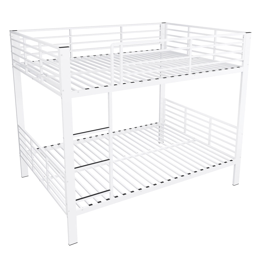 Letto a castello 140×200 cm con barriera di sicurezza alta; senza materasso; metallo; bianco opaco