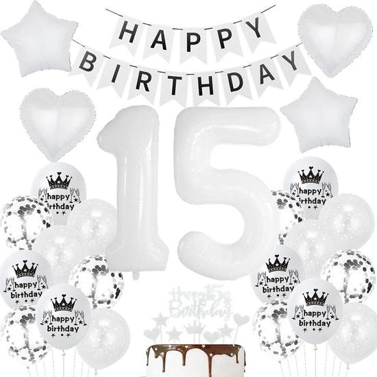Decorazioni per il 15° compleanno - Ballooni per festa - Bianco - Decorazioni per bambini di 15 anni