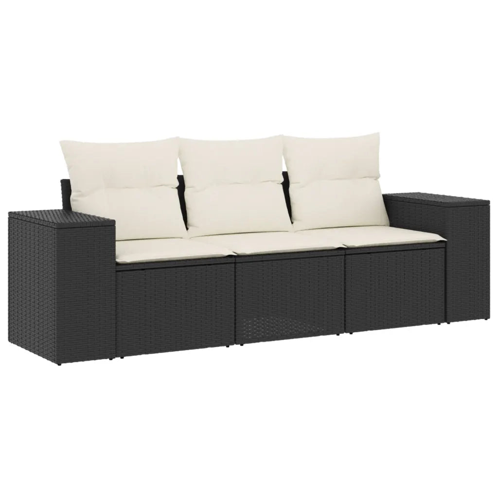 Set Divani da Giardino 3 pz con Cuscini in Polyrattan Nero 3222255