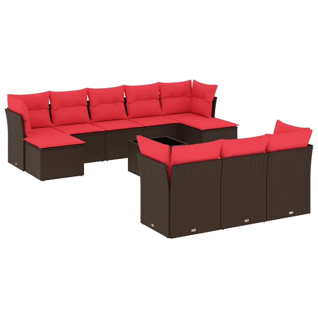 Set Divani da Giardino 11 pz con Cuscini Marrone in Polyrattan 3218344