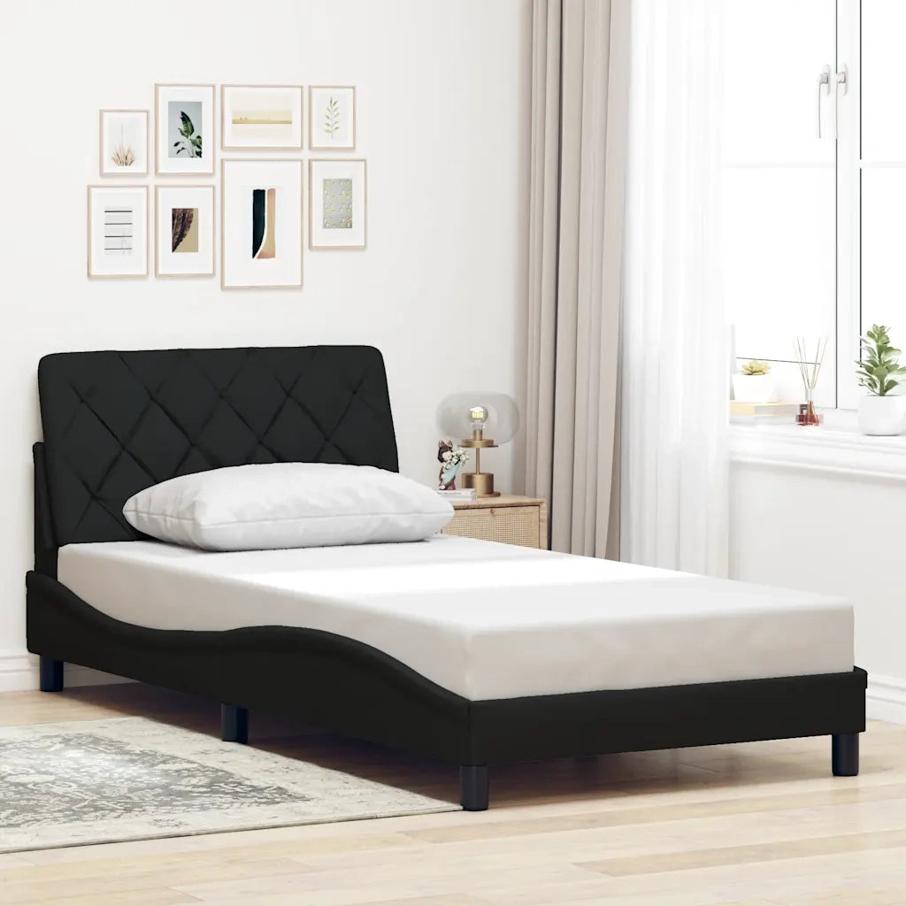 Letto singolo | Letto per adulti | Giroletto senza Materasso Nero 100x200 cm in Tessuto