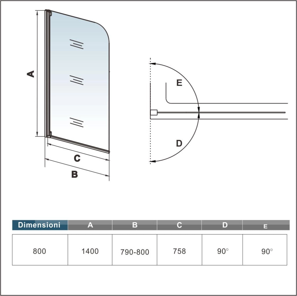 80x140 cm Sopravasca Parete Per Vasca Pannello Singolo Vetro Temperato 4 mm Trasparente Telaio Argento Opaco