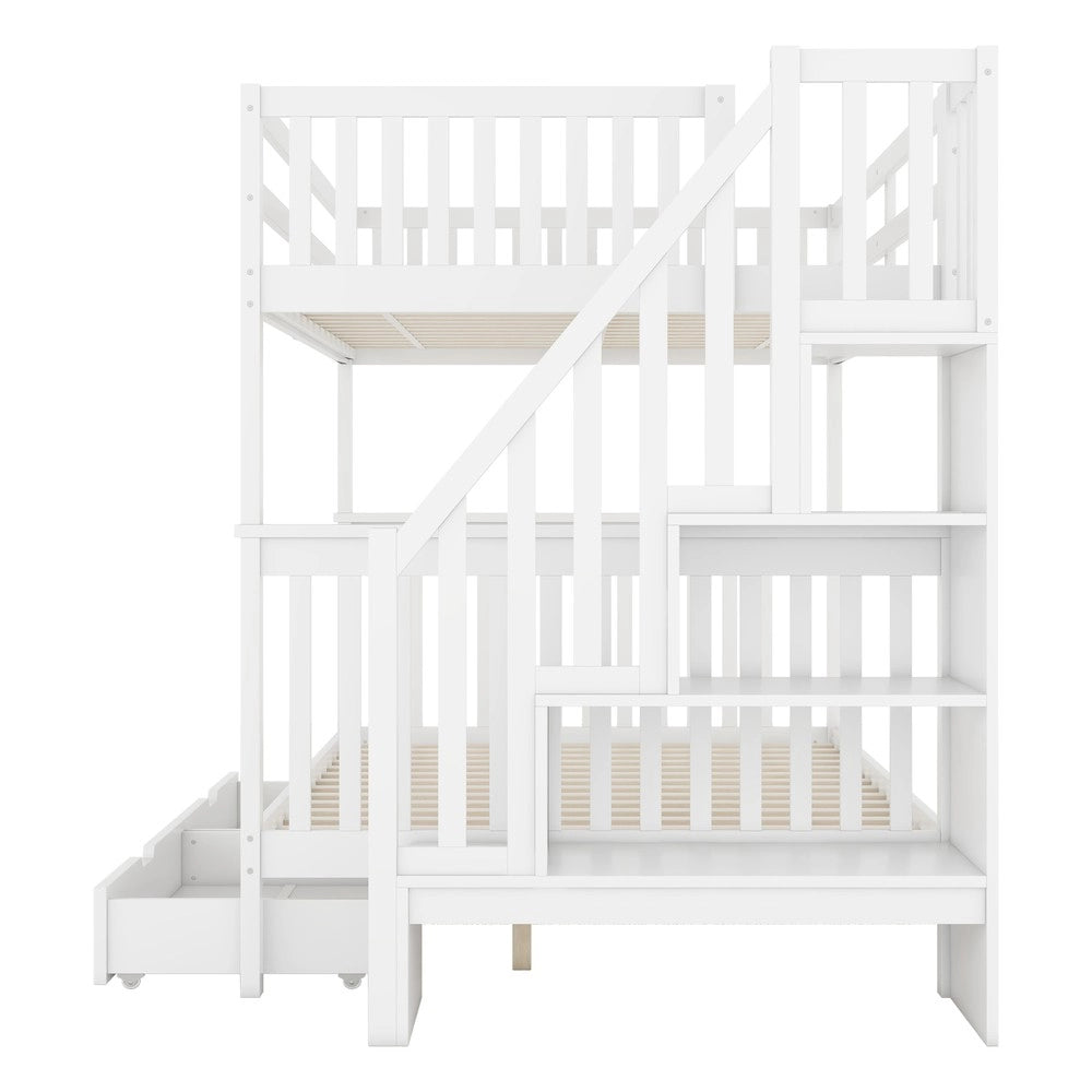Letto a Castello con Scala e Cassetti ¨C MINIMAL ¨C Bianco 140x200