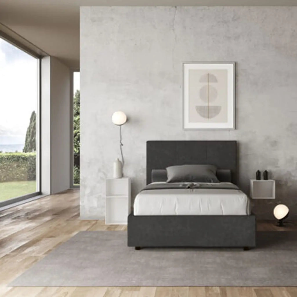 Letto una piazza e mezza con rete imbottito 120x200 microfibra grigio Mika