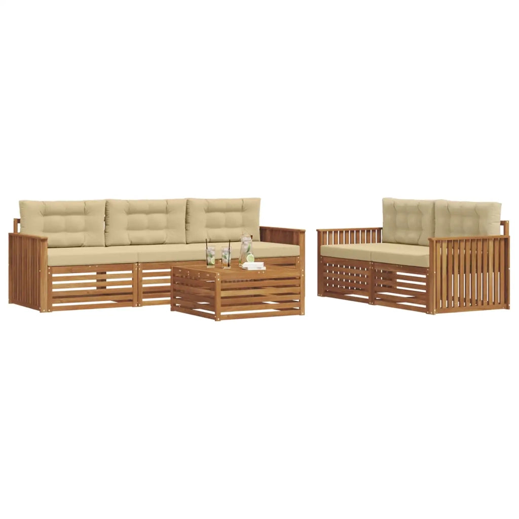 Set di divani da esterno con cuscino 6 pcs Naturale e Beige 3373018