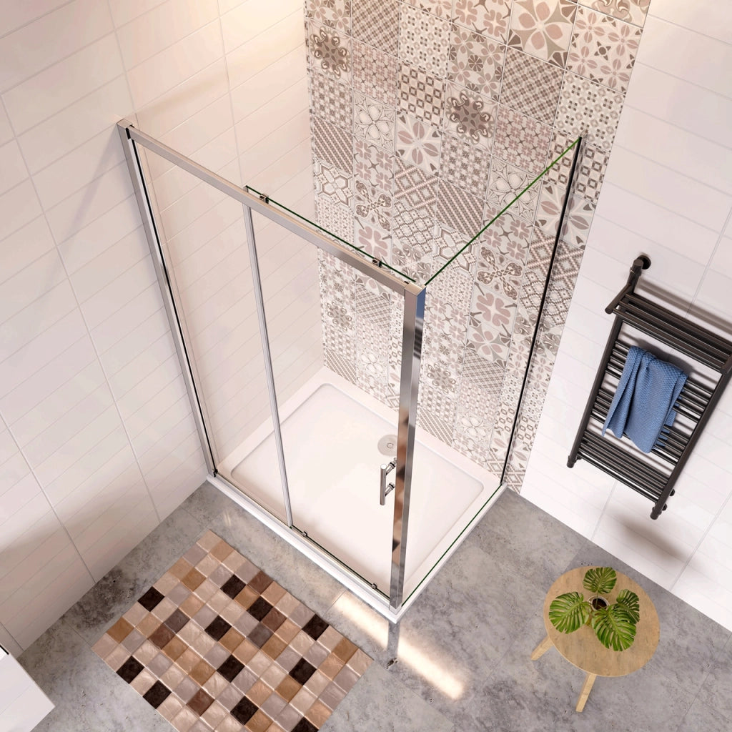 185 cm Box Doccia Angolare Porta Scorrevole con Parete Fissa Vetro Temperato 5 mm Trasparente Telaio Cromato Lucido 125x90 cm