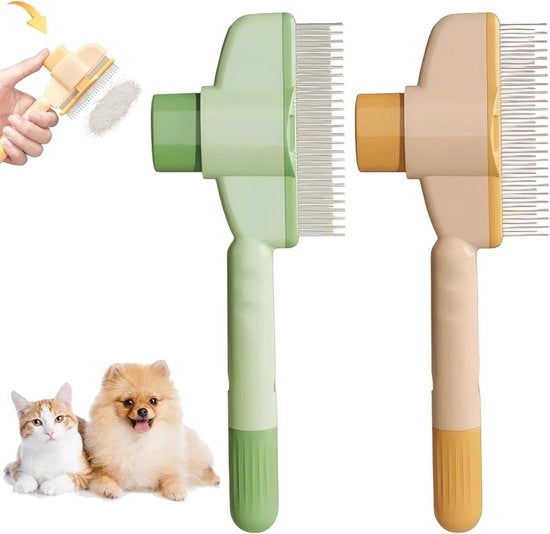 Set di due Spazzole per Pulci per Gatti - Spazzola per Pulci Auto Pulente con Bottone di Rilascio per Animali - Spazzola Massaggiante e Pulente per Gatti-Cani