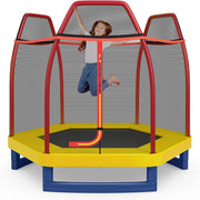 Trampolino Elastico per Bambini 223 cm, Tappeto Elastico per Bambini da Esterno ed Interno con Rete e Cuscinetto a Molle, Portata150 kg, Adatto ai Bambini 3+ Anni