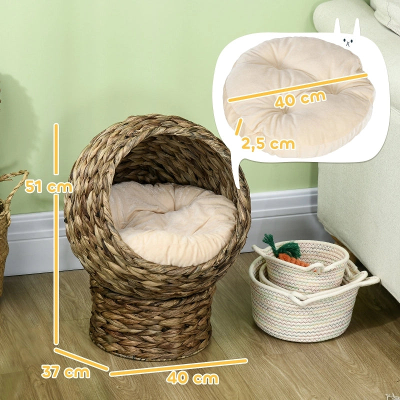 Cesta per gatti in rattan, cuccia per gatti, casetta per gatti, lettino per gatti con cuscino, cuccia per animali domestici, giacinto d'acqua,