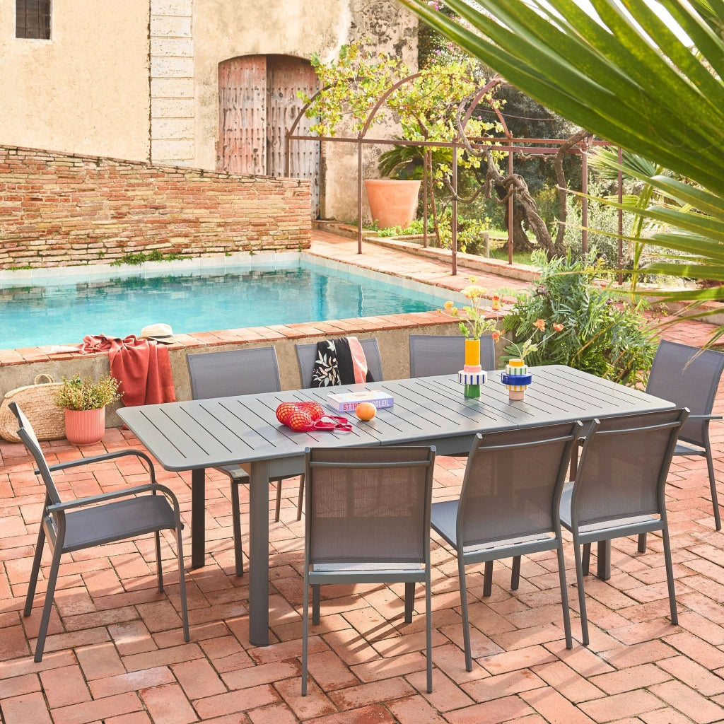 Set tavolo da giardino allungabile in alluminio con 8 sedie, antracite