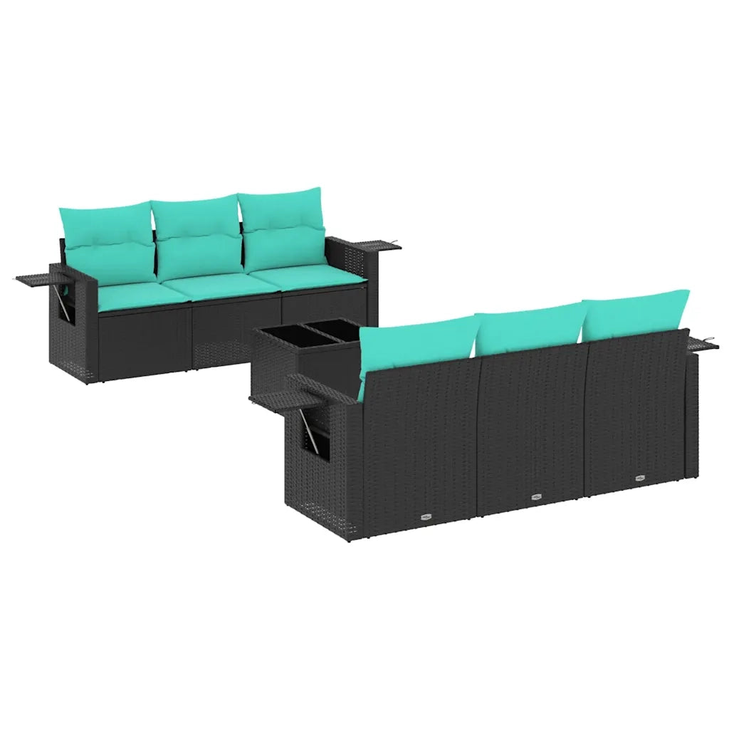 Set Divani da Giardino 7 pz con Cuscini Nero in Polyrattan 3219906
