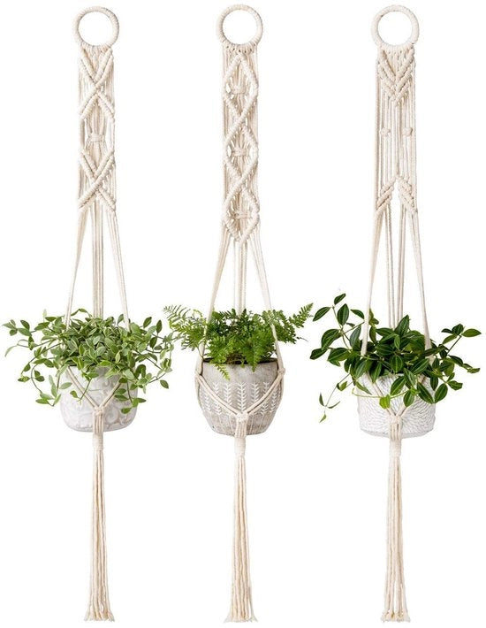 Porta piante a maglia macramé - Sostenibile e realizzato a mano - 1 pezzo - Cotone