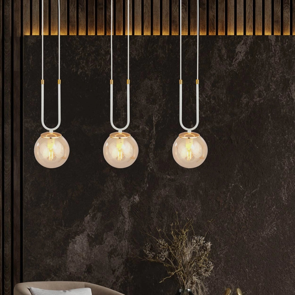 Emibig Glam 3 Lampadario 3xE14 bianco oro miele vetro