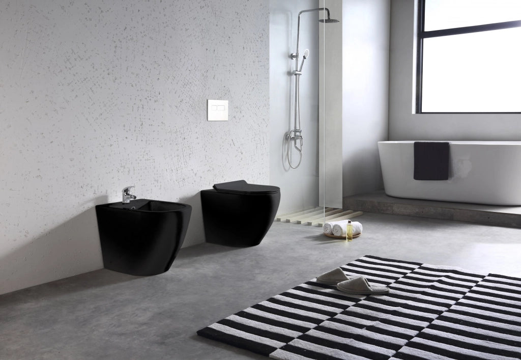 Sanitari a Terra Filo Muro Wc Bidet Copriwater Sof Close Nero Bent Rimles