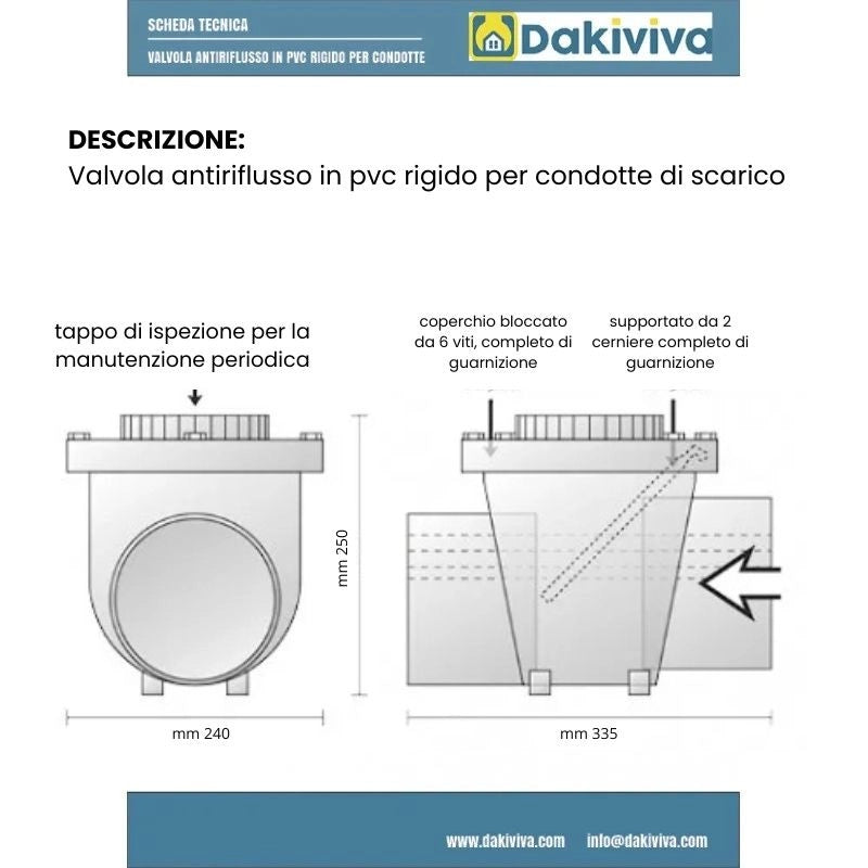Valvola antiriflusso per edilizia in pvc : Diametro - 100