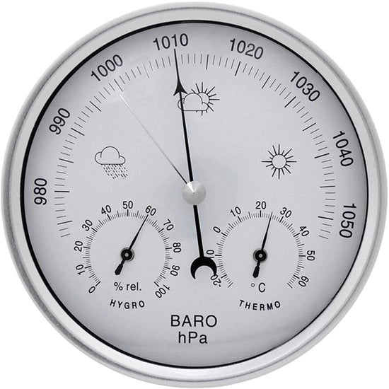 Stazione meteorologica analogica multifunzione - 3 in 1 - Materiale in acciaio inossidabile - Utilizzabile all'aperto e all'interno - Previsioni del tempo - affidabilità garantita