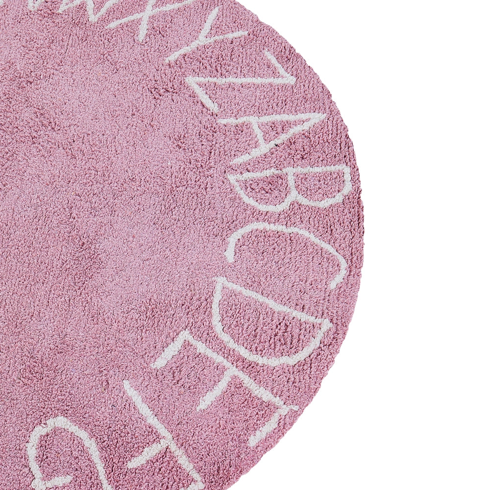 Tappeto Rosa Cotone ø 120 cm Rotondo fatto a mano con alfabeto stile Boho Soggiorno Bambini Camera dei bambini