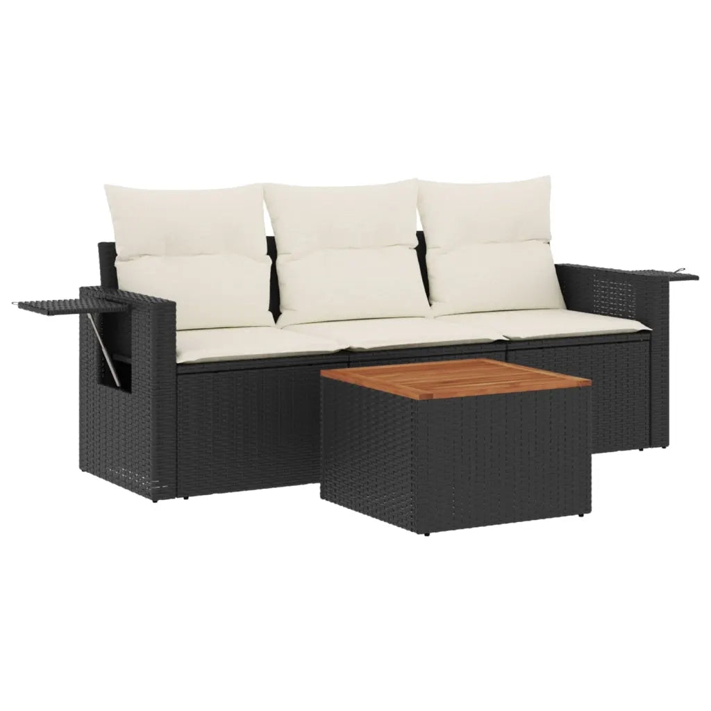 Set Divani da Giardino 4 pz con Cuscini Nero in Polyrattan 3256763