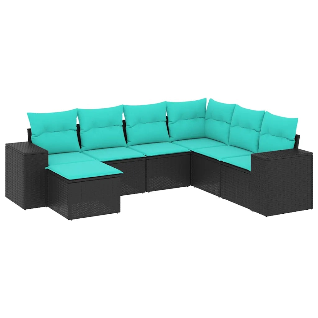 Set Divani da Giardino 7 pz con Cuscini Nero in Polyrattan 3222896
