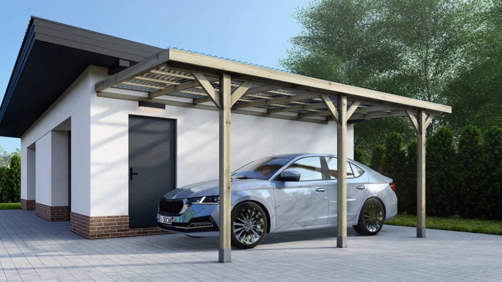 Tettoia posto auto coperto in legno 3x5.24 m - 15 m2 - copertura PVC   - CAR7-2PVCTR - ALTANKA