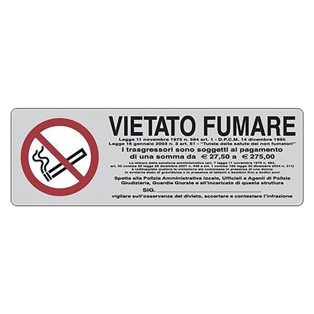 ETICHETTA SEGNALETICA VIETATO FUMARE LEGGE 11 NOVEMBRE 1975, N. 584 10 pezzi EUROSIGNALS