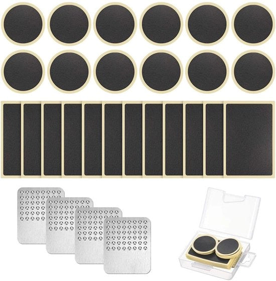 Kit di riparazione pneumatici per bicicletta da montagna e da corsa - 28 pezzi - Pannelli autoadesivi - Set di riparazione senza colla - Raspo metallico - Facile soluzione di riparazione - Set di riparazione pneumatici