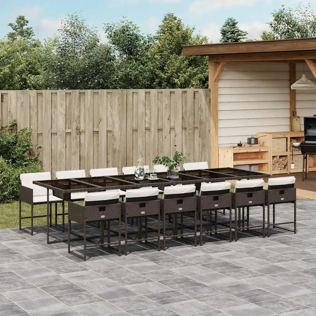 Set da Pranzo da Giardino 13pz con Cuscini Marrone Polyrattan 3211305