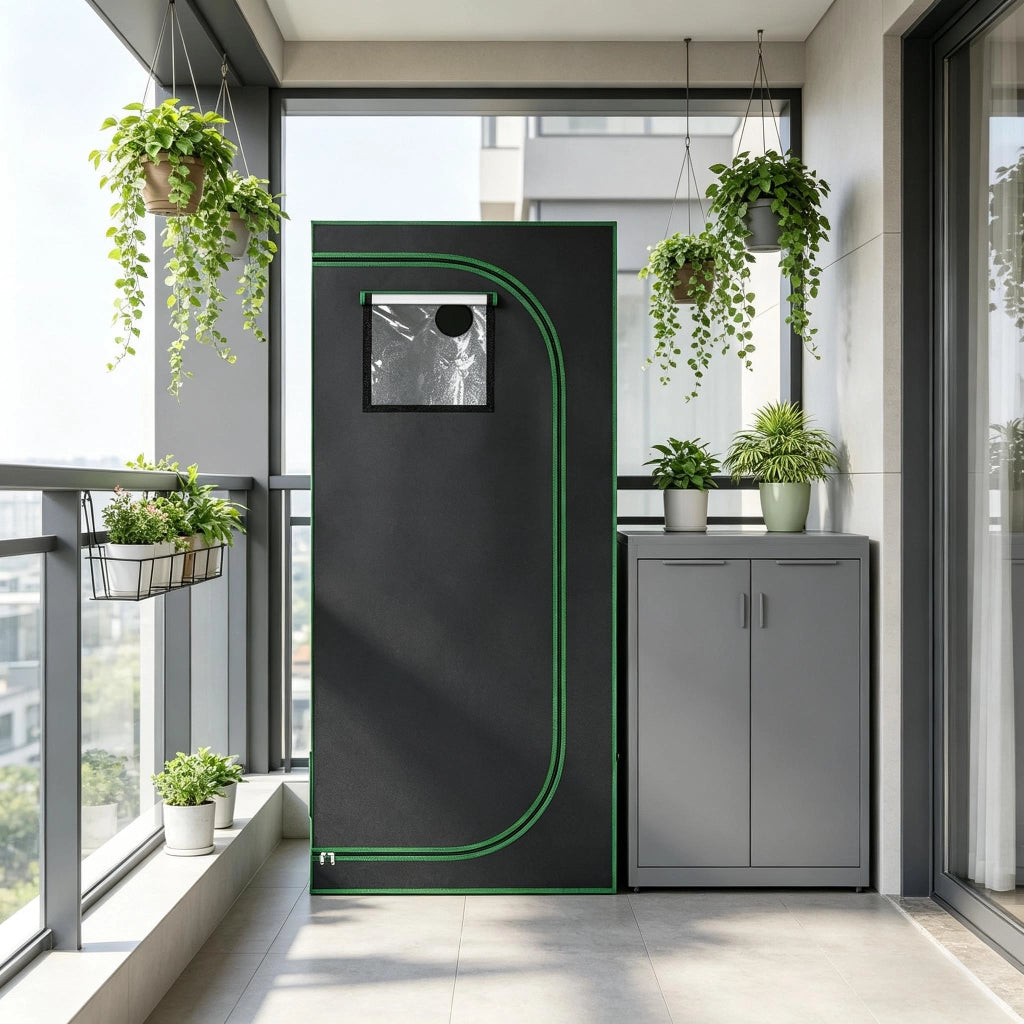 SERRA Mini 80x80x180 cm in tessuto Oxford nero e verde, struttura in acciaio