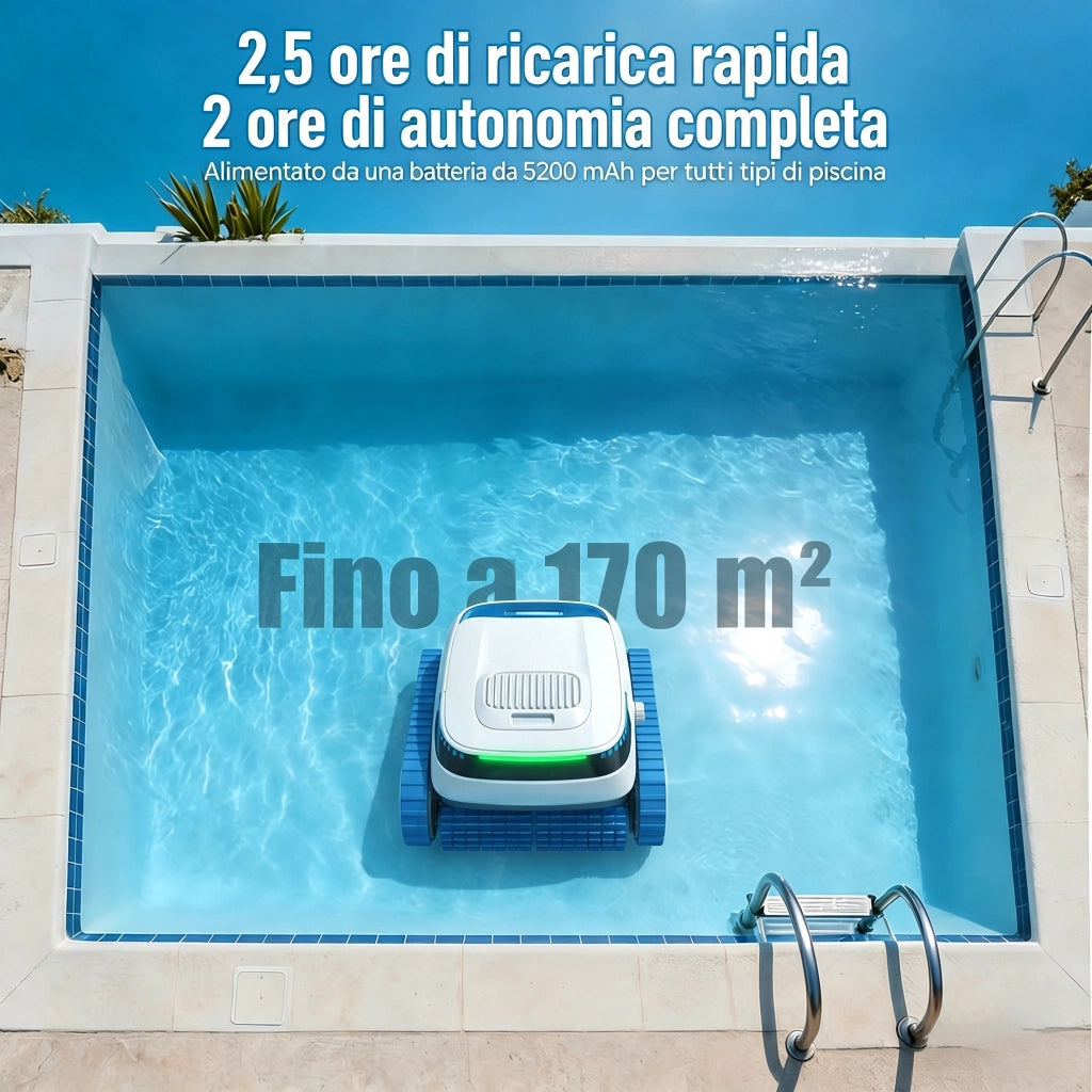 Robot per piscina 5200mAh 120min 3 Motori 3 Modalità Pulizia Auto/Fondo/Muro APP Smart