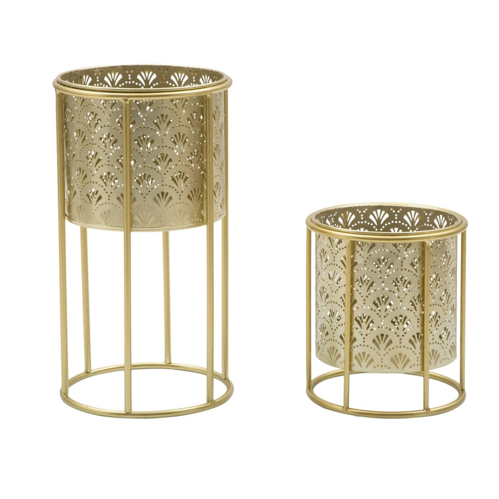 Set di 2 Vasi per Piante VKH397, Oro, Metallo, 21x21x40 cm