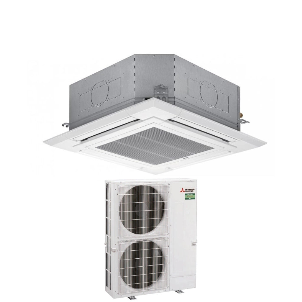 Climatizzatore Condizionatore Mitsubishi Electric Cassetta Power Inverter 90x90 a 4 Vie 34000 Btu PLA-M100EA + PUZ-ZM100VKA Monofase R-32 Wi-Fi Optional con Griglia Inclusa