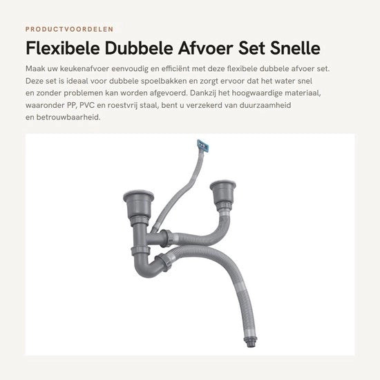 Set di Scarico Flessibile - Doppio Gocciolatore - Estensibile - di Alta Qualità PP/PVC/Acciaio Inossidabile - Antidue - Facile da Installare - Progetto Flessibile - Set di Scarico
