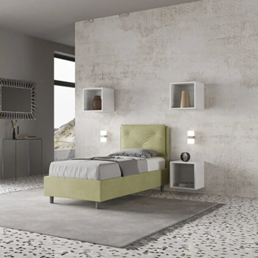 Letto singolo senza rete imbottito 80x210 microfibra tè verde Appia