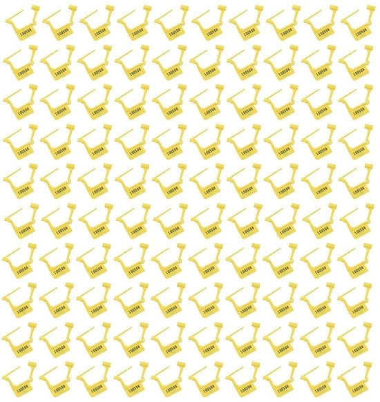 Chiusura a 100 pezzi - Meccanismo di serraggio a doppia vite - Sigillatura antitentativo - Utilizzo multiplo - Costruzione interamente in plastica - Giallo - Chiusura ermetica