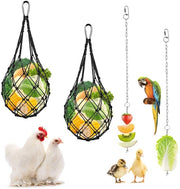 Sistema alimentare per polli, contenitore alimentatore pendente, alimentatore frutta per polli, sacchi alimentatori per polli verdura, allevamento uccelli frutta, alimentatore verdura per polli (2 contenitori + 2 sacchi neri)