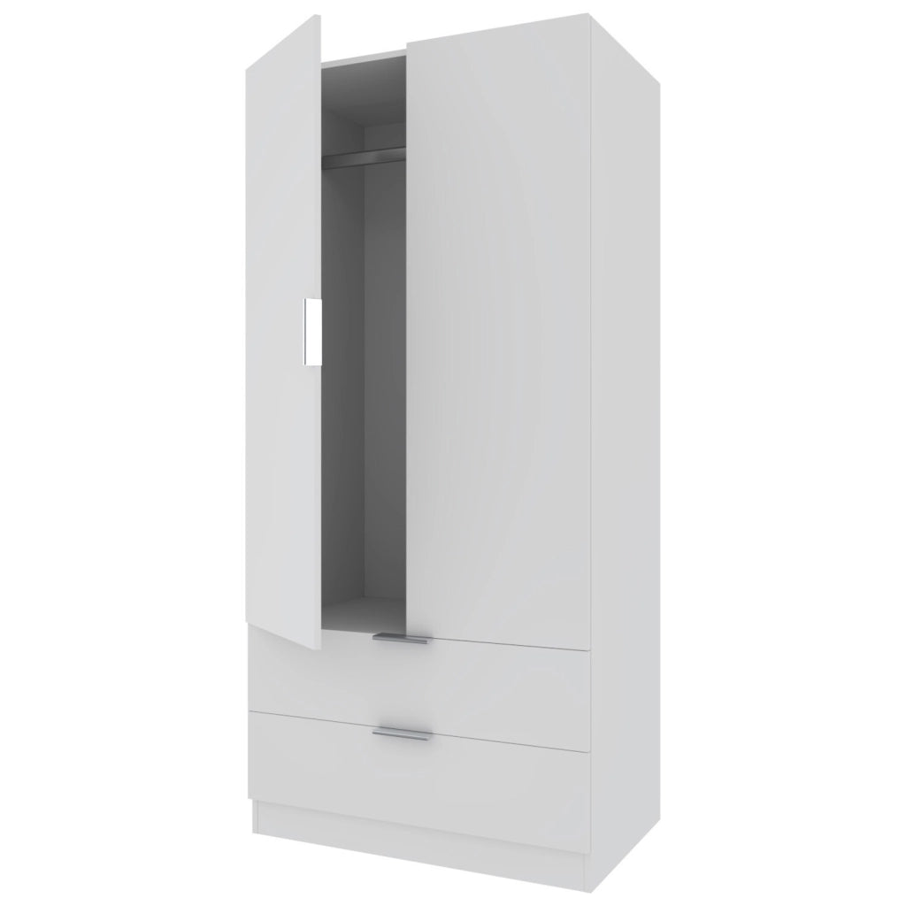 Armadio Per Camera Da Letto Con Appendiabiti 2 Ante Con Maniglie In Metallo E 2 Cassetti Multiuso Ideale Per Arredare La Tua Stanza 180 X 81 X 52 Cm Colore Bianco