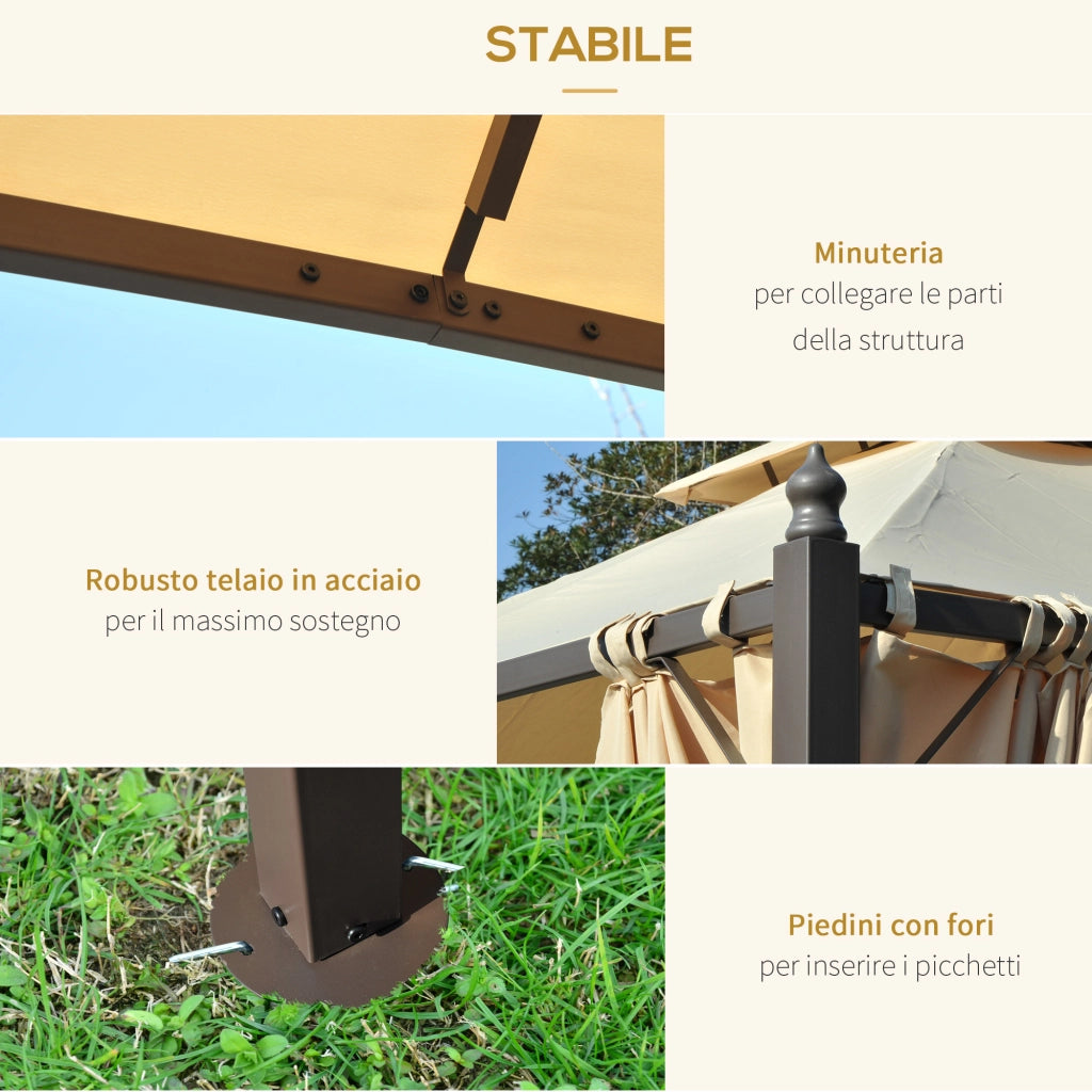 EasyComfort Gazebo da Giardino 3 x 3m con 4 Tende Laterali e Doppio Tetto Beige