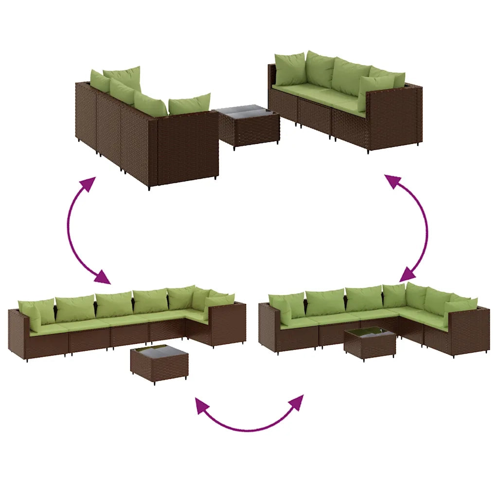 Set Divani da Giardino 7 pz con Cuscini in Polyrattan Marrone 3308182