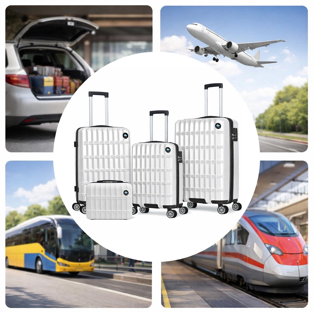 Set 3+1 Valigie Rigide e Beauty Case da Viaggio Rivestimento Resistente e Ruote Easy Roll Bianco